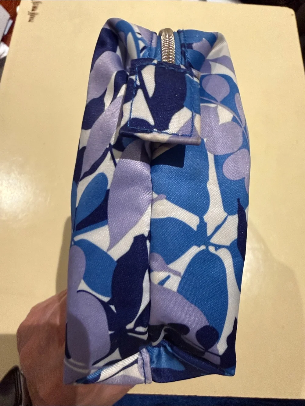 Estée Lauder Blue White Lavender Floral Gold Zip Make up Cosmetic Bag